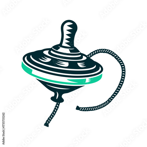 Classic Whipping Top with Cord Illustration Whipping Top Top with grooved sides whip cord lashing downward