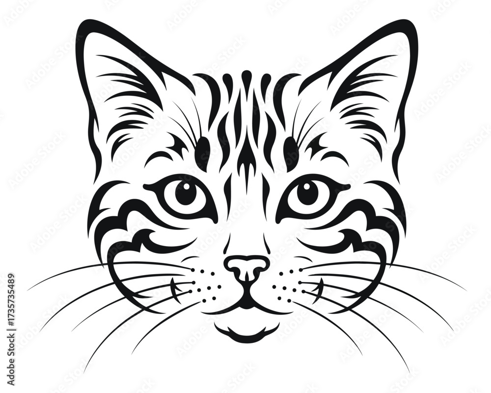 Obraz premium Black and White Line Cat Illustration – Minimalist Cat Drawing