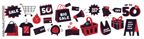 Big Sale and Promotion Icons – Black Friday Shopping Elements