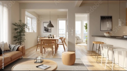 Simple living room interior with a touch of wood and natural light.