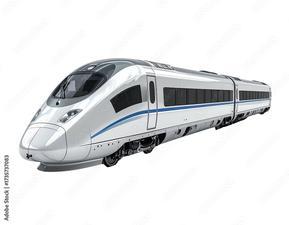 Naklejka premium Sleek, modern high-speed passenger train with a streamlined front and multiple cars