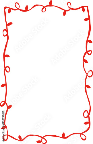 Whimsical Doodle Frame and Border .Girly red ribbon bow frame hand drawn line art style. Christmas Vintage Ribbon Border for Christmas, Valentines day, birthday, menu, bachelorette party design line.