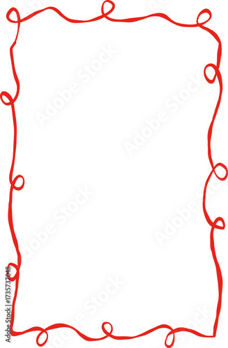 Girly red ribbon bow frame hand drawn line art style. Christmas Vintage Ribbon Border for Christmas, Valentines day, birthday, menu, bachelorette party design line. Doodle Vector Illustration.