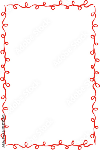 Girly red ribbon bow frames of hand drawn line art style. Christmas Vintage Ribbon Border for Christmas, Valentines day, birthday, menu, bachelorette party design line. Doodle Vector Illustration.
