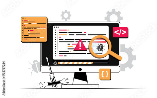 Web Development and Troubleshooting Concept,System Error and Maintenance Concept