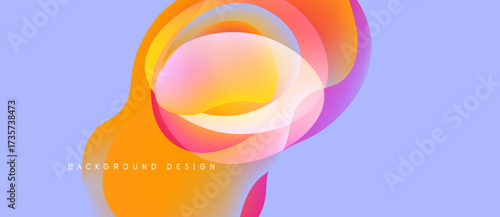 Abstract colorful shapes overlap, creating dynamic visual effect. Gradient hues blend smoothly, forming modern background design.