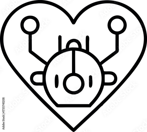 Clean line vector of a robotic heart symbol.