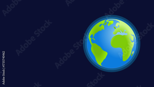 Global Earth Globe Illustration With Blue Oceans And Green Lands On Dark Navy Background