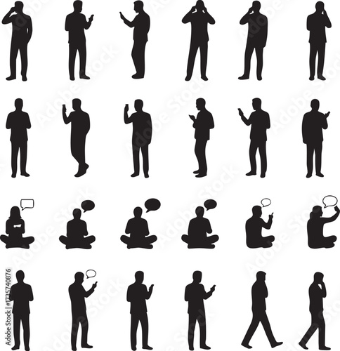 People with Mobile Phone Silhouettes Set of Communication Vector Icons
