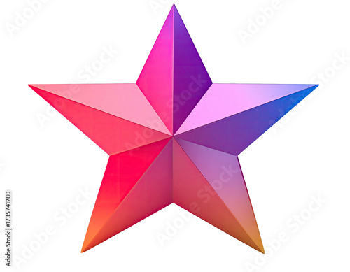 A vibrant five-pointed star with a gradient of pink, orange, and purple hues