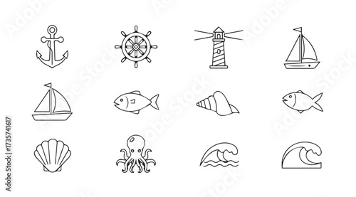 Vector art of nautical icons isolated