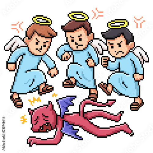 pixel art of angel kid stomp demon