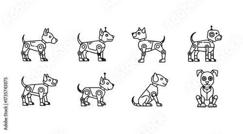 Vector art of robot dogs line art