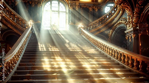 Grand staircase bathed in sunlight