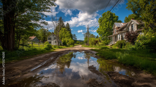Wallpaper Mural Scenic rural landscape with dirt road puddles reflecting sky in vermont countryside summer travel view Torontodigital.ca