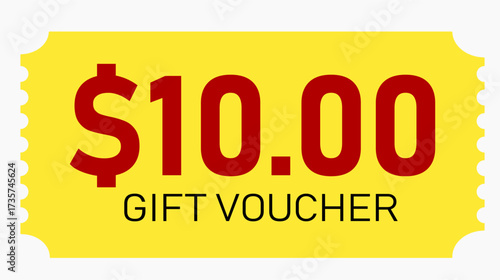 Yellow Gift Voucher Design Template, Ten Dollar Value Coupon for Shopping, Retail, Ecommerce and Promotional Offers