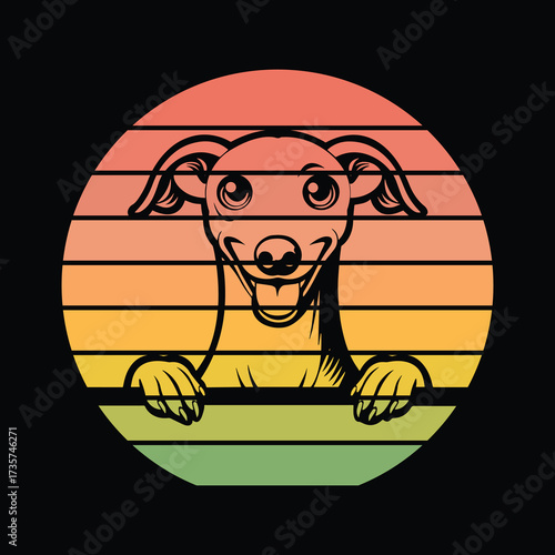 Italian Greyhound Dog Peeking Sunset Vintage Retro Dog Lover