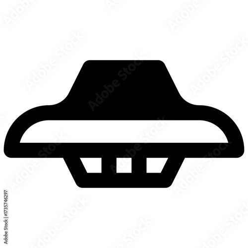 Alien spaceship. Outlined stroke vector icon with black-filled details.