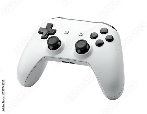 White wireless controller for gaming with buttons, sticks, and a D-pad