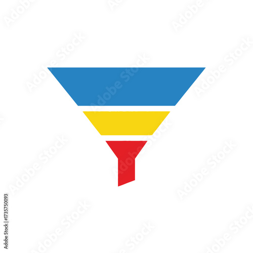 Simple, colorful illustration of a funnel shape, with three distinct color sections.