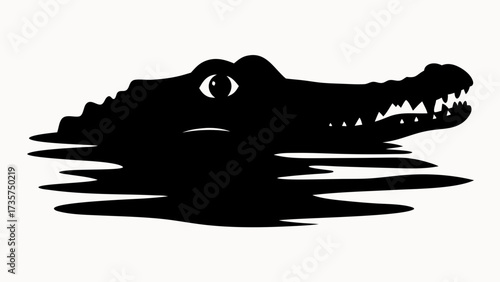 Silhouette of an alligator head partially submerged in water with visible teeth and one eye showing