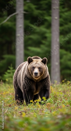 Brown Bear in Forest, Majestic Wildlife Encounter.