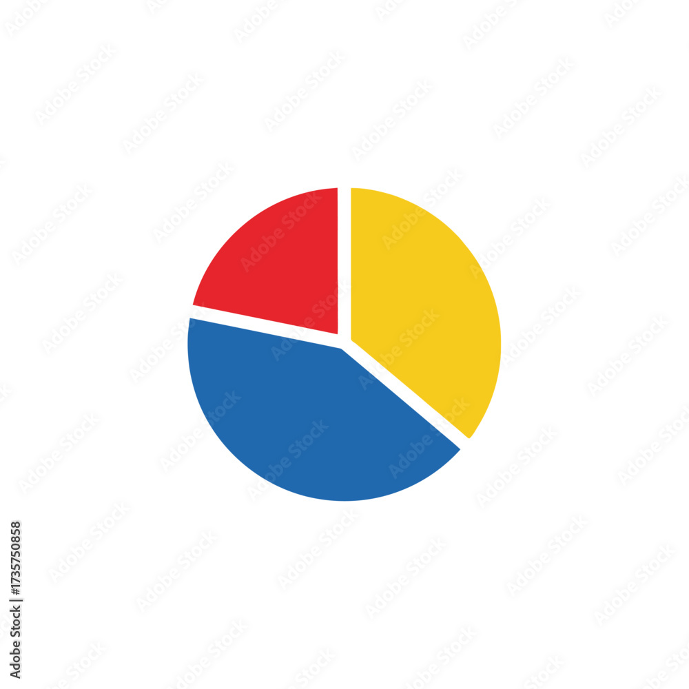 Fototapeta premium A pie chart divided into three sections: red, yellow, and blue, set against a white background.