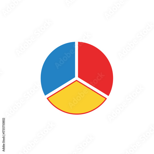 Circle divided into three equal sections colored red, blue, and yellow on a white background. Free Download Circle divided into three equal sections colored red, blue, and yellow on a white background. - GFXLoad