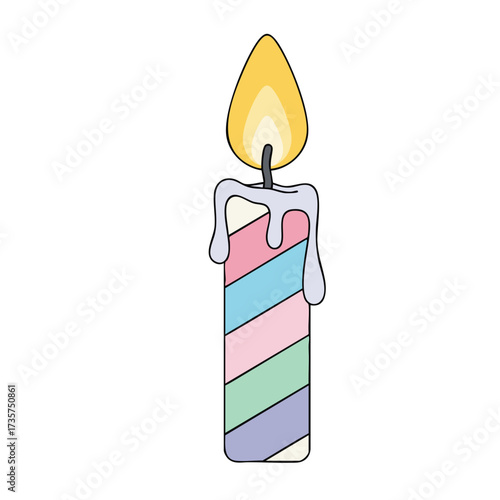 Colorful Birthday Candle with a Bright Flame and Dripping Wax