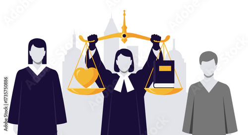 Justice Scales with Heart and Book Representing Law and Fairness.