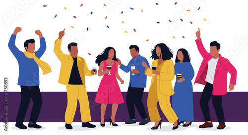Diverse group of people celebrating with confetti.