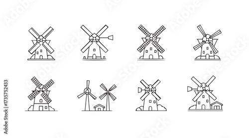Vector art of windmill line icons set