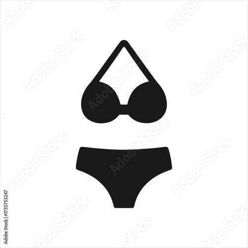 Minimal Black Bikini Silhouette Icon – Vector Symbol Representing Summer Fashion, Beachwear, Swim Apparel, Poolside Style, and Feminine Elegance