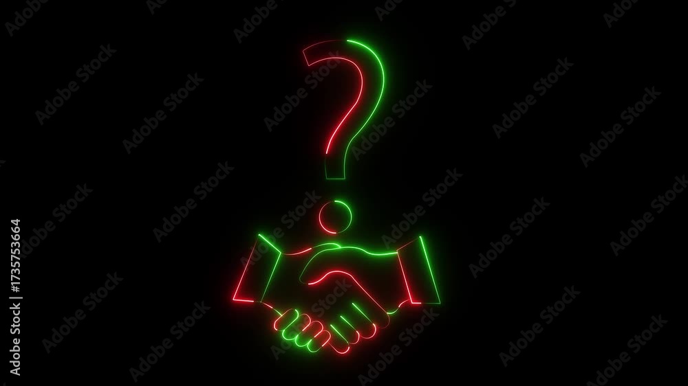 Handshake Question handshake icon and question mark icon with neon effect on black ...