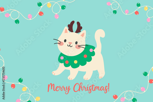 Festive christmas cat background with merry christmas holiday message