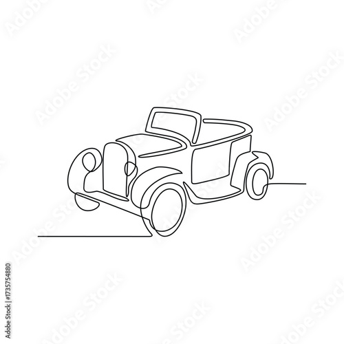 One continuous line drawing of Retro Car vector illustration. Retro Car theme design concept in simple linear continuous line style. Great design for business purpose and community event campaign