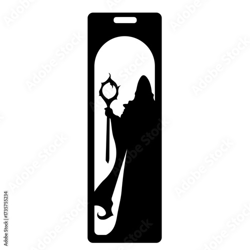 Silhouette of a wizard inside a bookmark