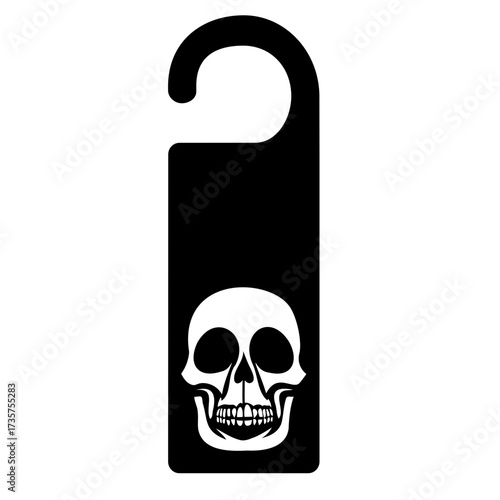 Black door hanger with a white skull centered at the bottom of the hanger,  Halloween decoration design