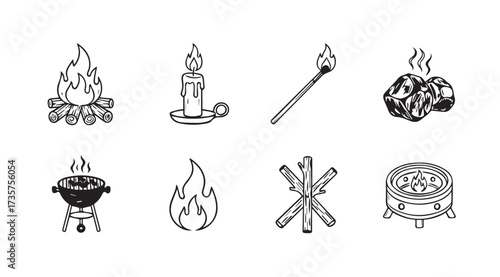 Vector art of campfire line icons