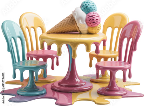 Vector design illustration of an ice cream cone and Easter eggs with a bunny and Easter cake as food icons for a restaurant menu