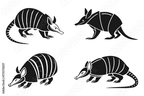 Minimalist armadillo walking icon set with four color options