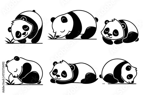 Minimalist baby panda sleeping icon set