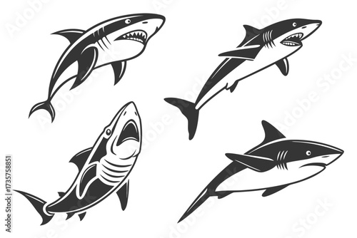 Minimalist basking shark icon set
