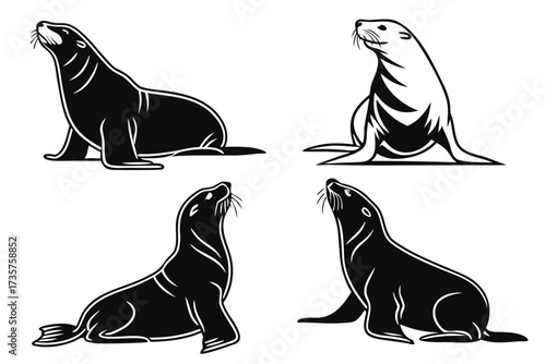 Minimalist basking sea lion icon set