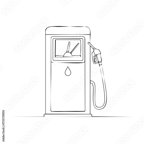 Simple line drawing of a gas pump with nozzle and fuel drop symbol