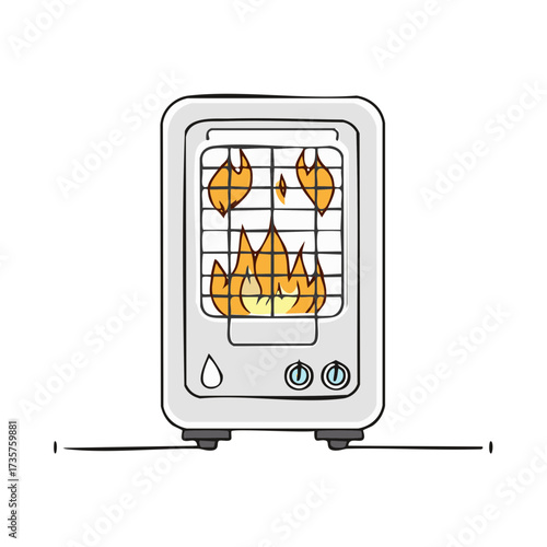 Cozy Indoor Heater Burning Brightly with Grid Cartoon Illustration Design