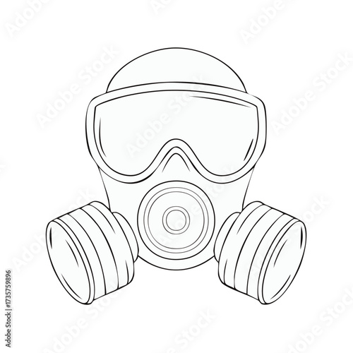 Protective gas mask outline illustration, providing defense against dangerous airborne pollutants and toxic agents
