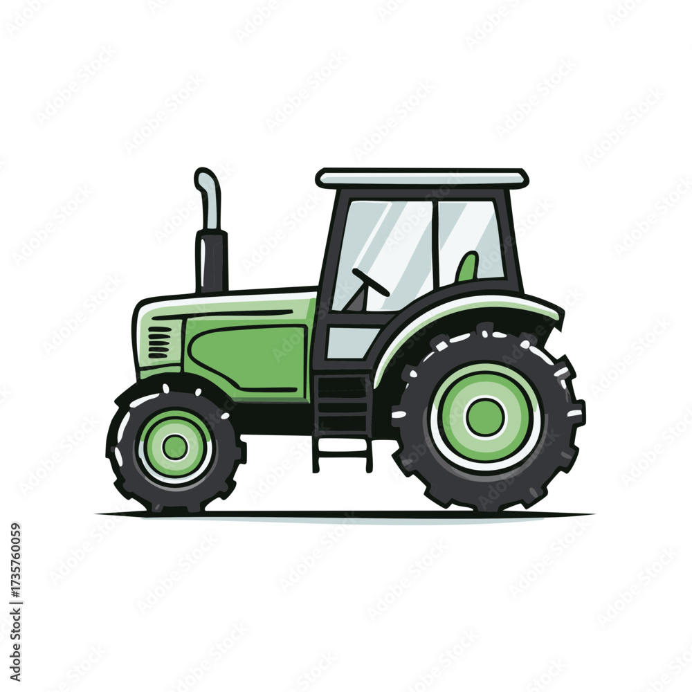 Obraz premium Cartoon style green agricultural vehicle for farming industry and harvest themes