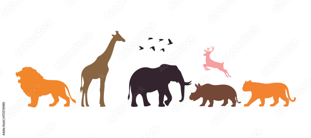 Obraz premium Silhouettes of wild animals set against a white background. Vector illustration