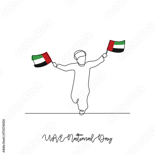 One continuous line drawing of UAE National Day vector illustration. UAE National Day theme design concept in simple linear continuous line style. Great design for national holiday campaign